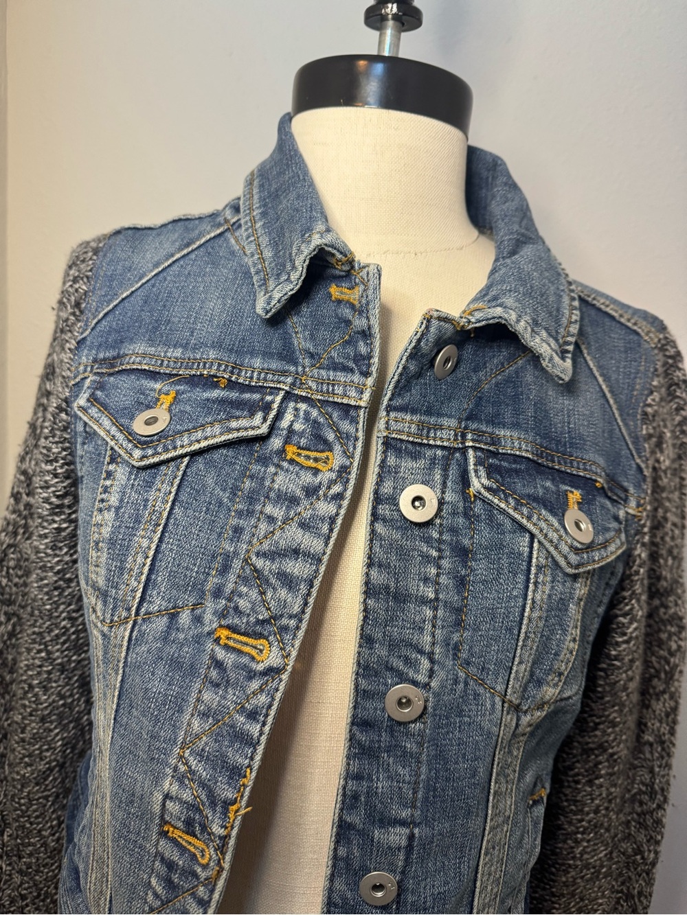Pilcro and the Letterpress Anthropologie Sweater-Sleeved Denim Jacket - Picture 4 of 9